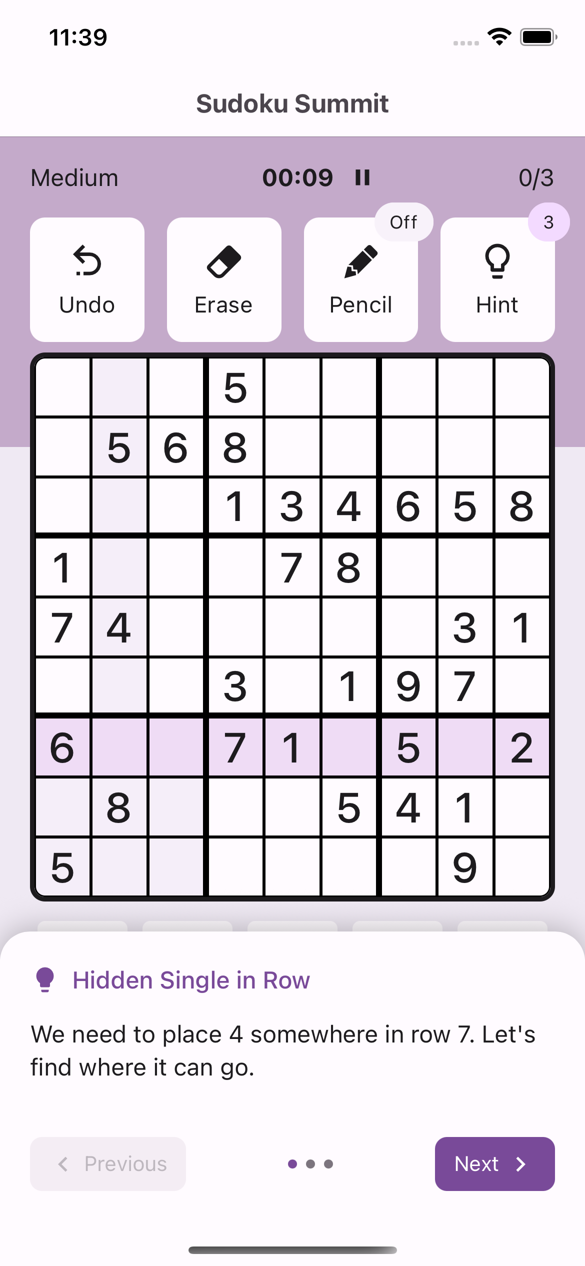 Sudoku Summit App Hints Screenshot